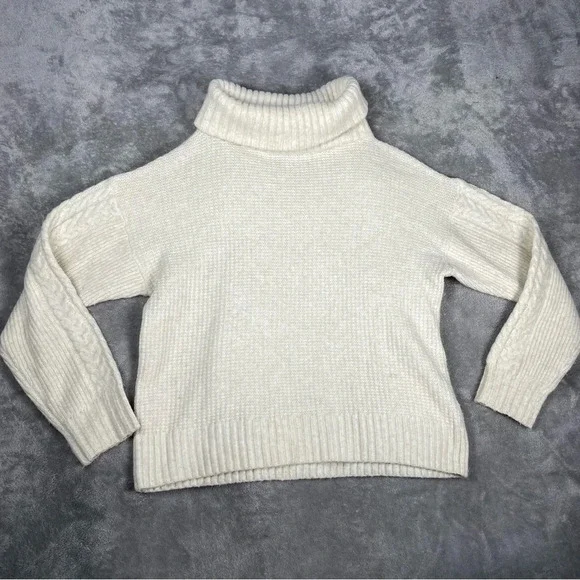 Something Navy Sweater Womens XS Cream Wool Cable Knit Texture Cowl Neck Casual - Picture 3 of 8